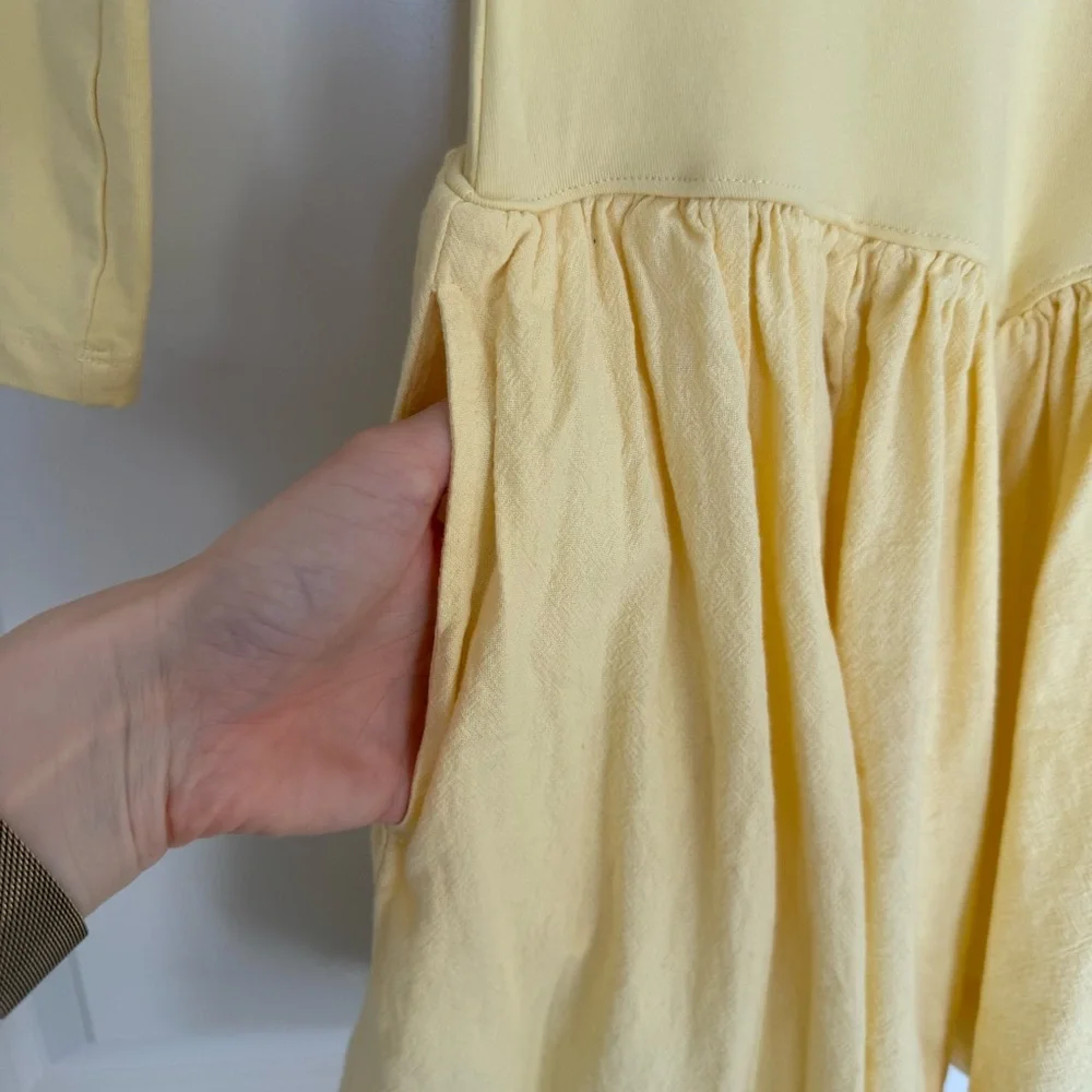 Free People Onda Drop Waist Long Sleeve Mini Dress-Yellow